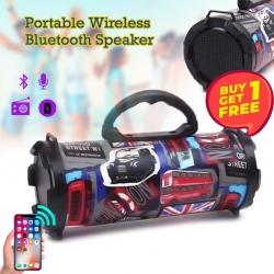 Buy 1 Get 1 Free Graphics Design Fashionable Wireless Bluetooth Speaker Stereo Bass Outdoor AUX FM Radio TF Hifi Soundbox, GDS01